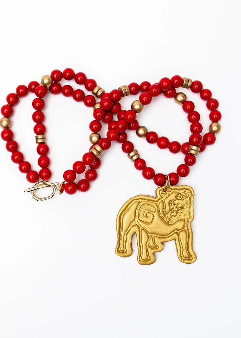 Double Red Jade Bulldog Necklace