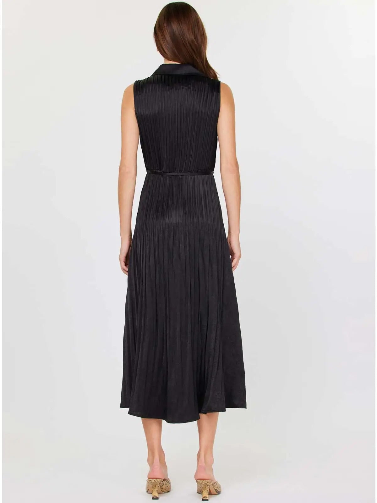 Sleeveless Button Down Pleated Shirts Dress