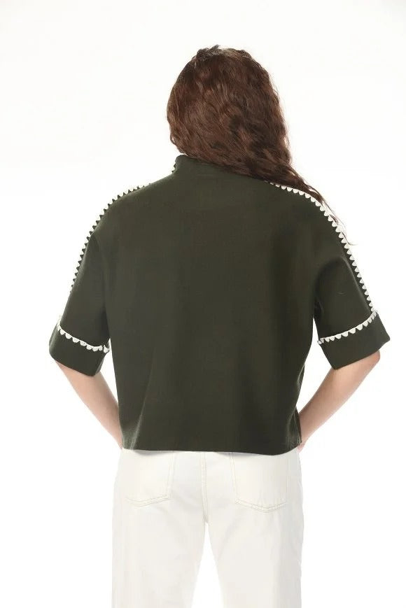 Elira Scallop Trim Mock Neck Knit