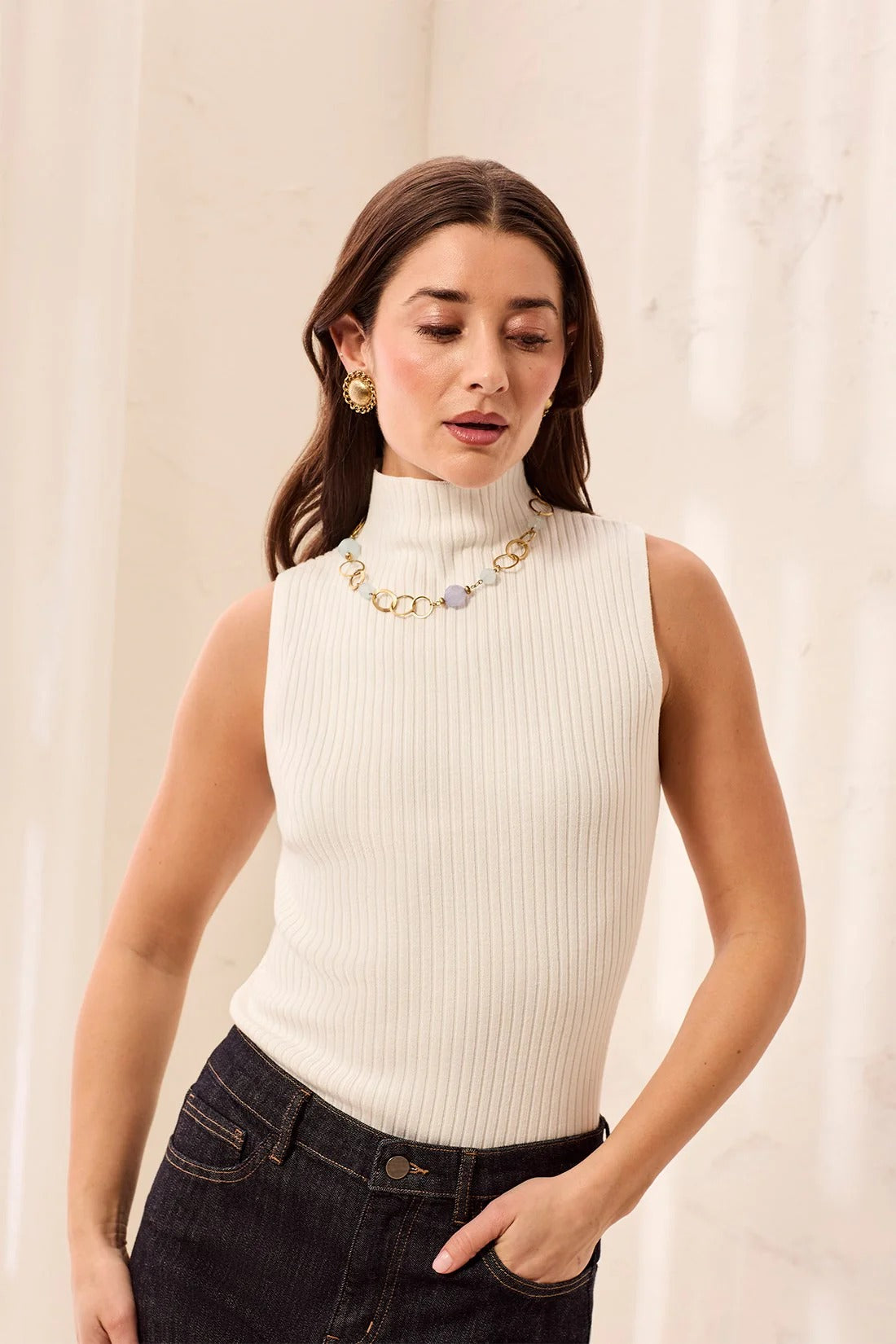 Sleeveless Funnel Neck Sweater