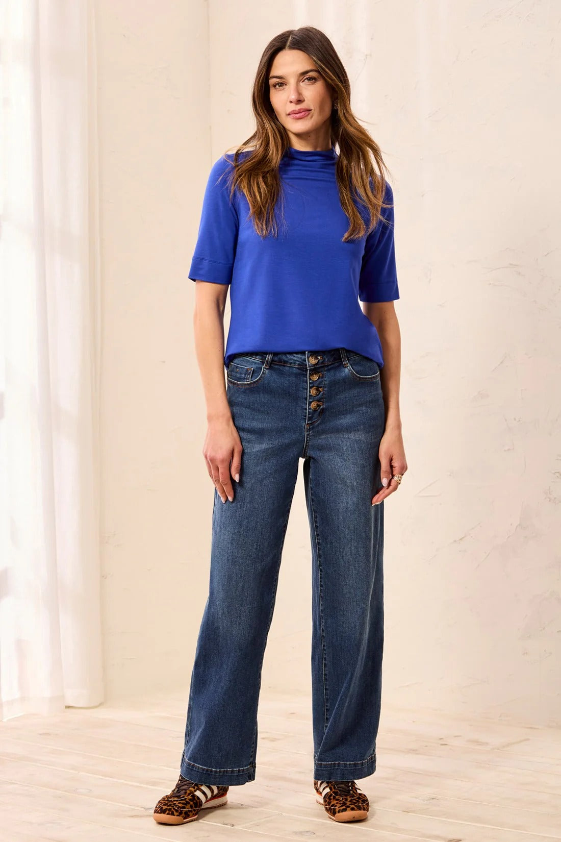 Audrey Button Fly Wide Crop Denim
