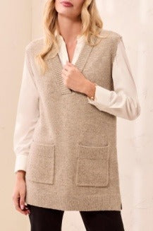 Sleeveless Tunic Sweater w/ Pockets