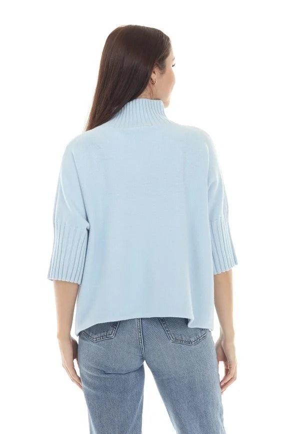 Aria Pleated Sleeve Mock Neck Sweater
