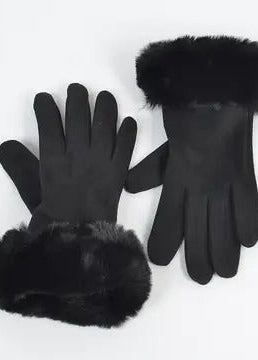 Faux Suede Gloves W Faux Fur