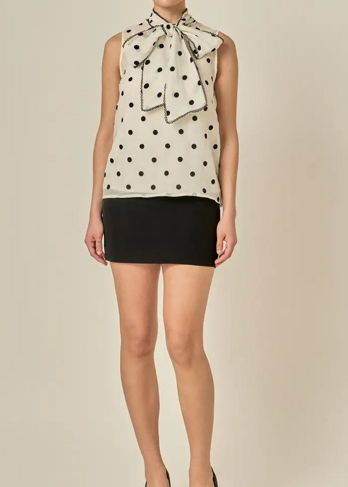 Polka Dot Bow Tie Sleeveless Top