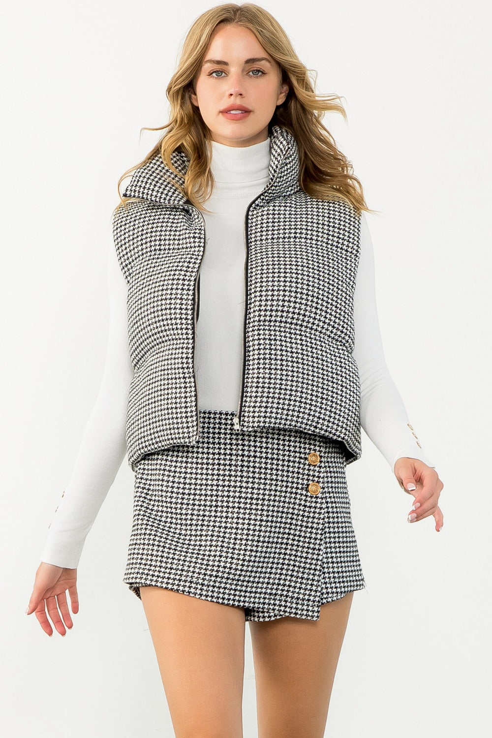 Houndstooth Puff Vest