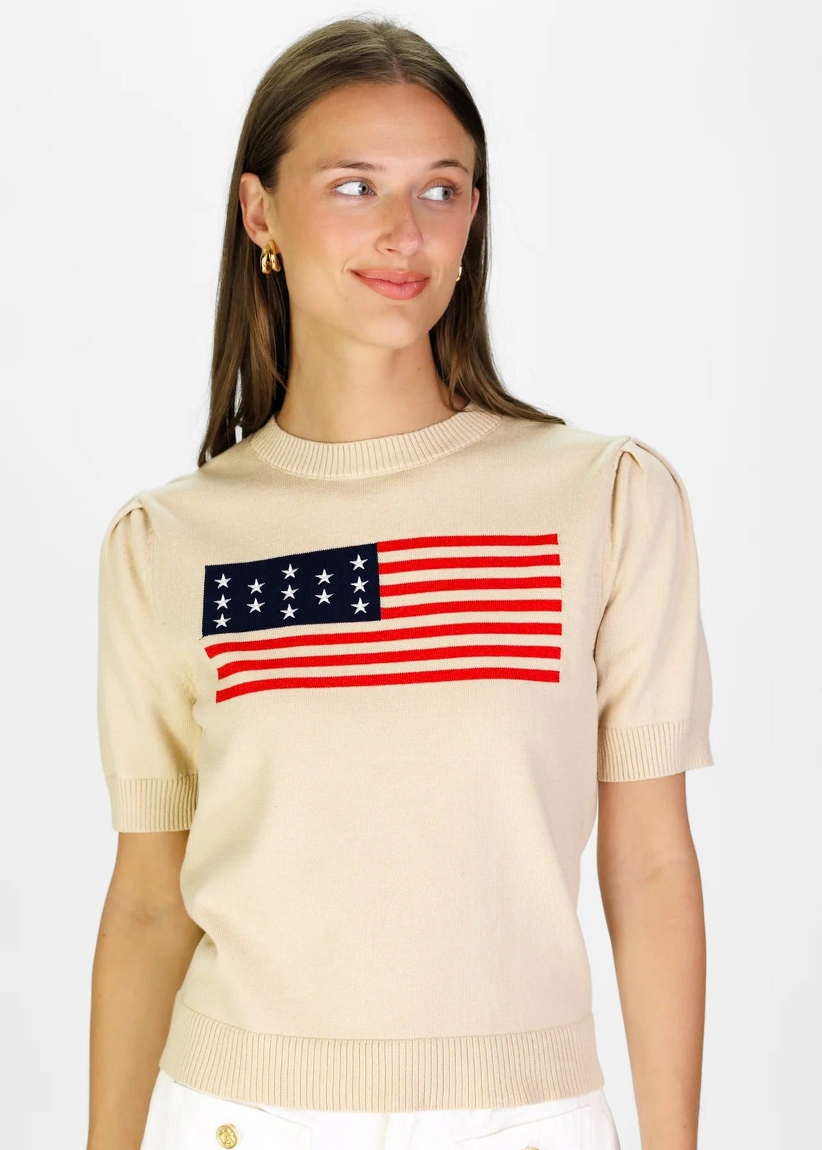 Puff Sleeve Flag Sweater