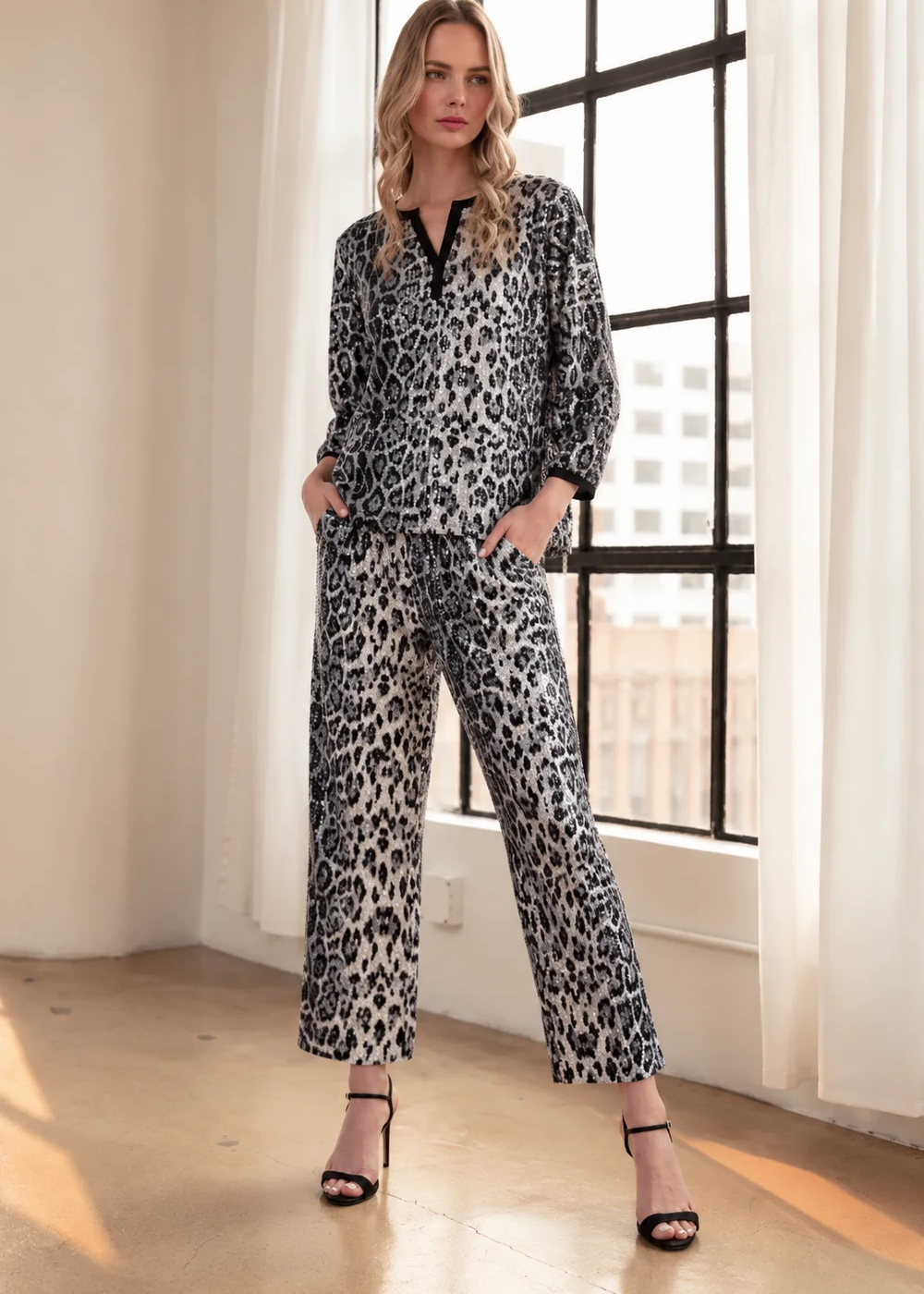Jing Sequin Animal Print Pant