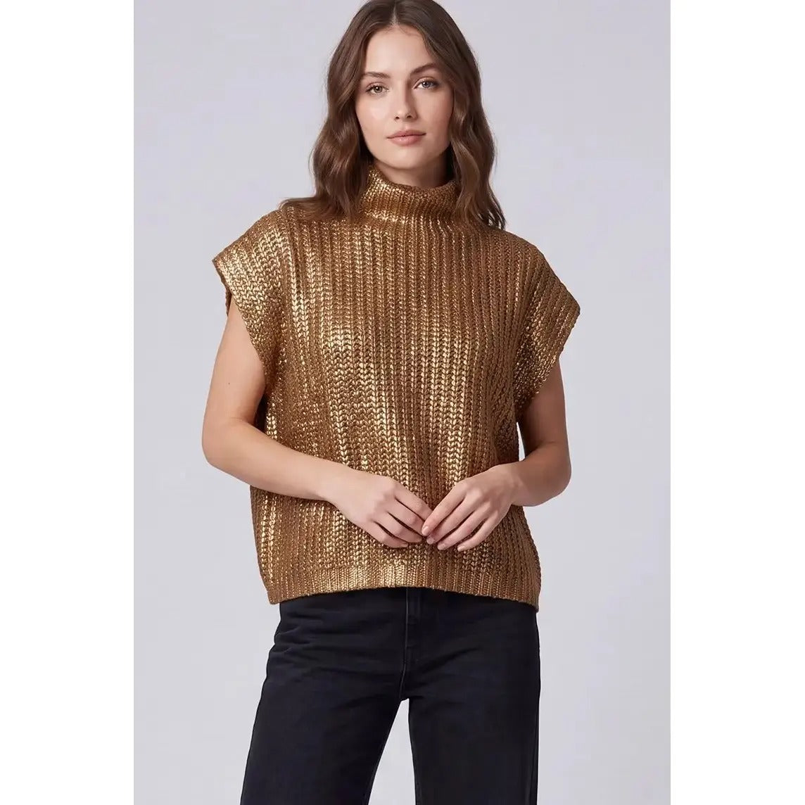 Metallic Foiled Sweater Top