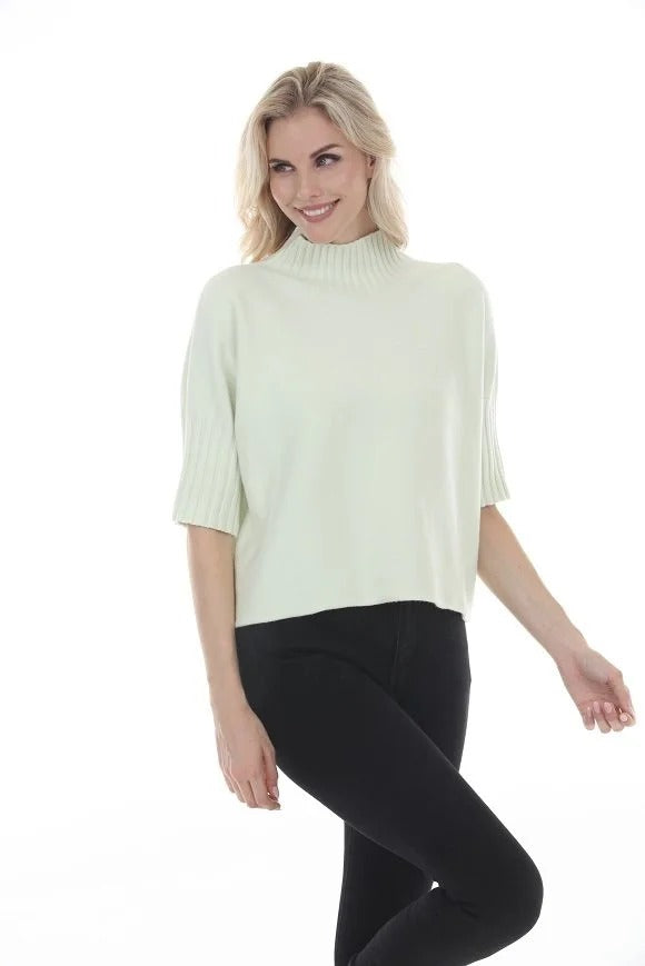 Aria Pleated Sleeve Mock Neck Sweater