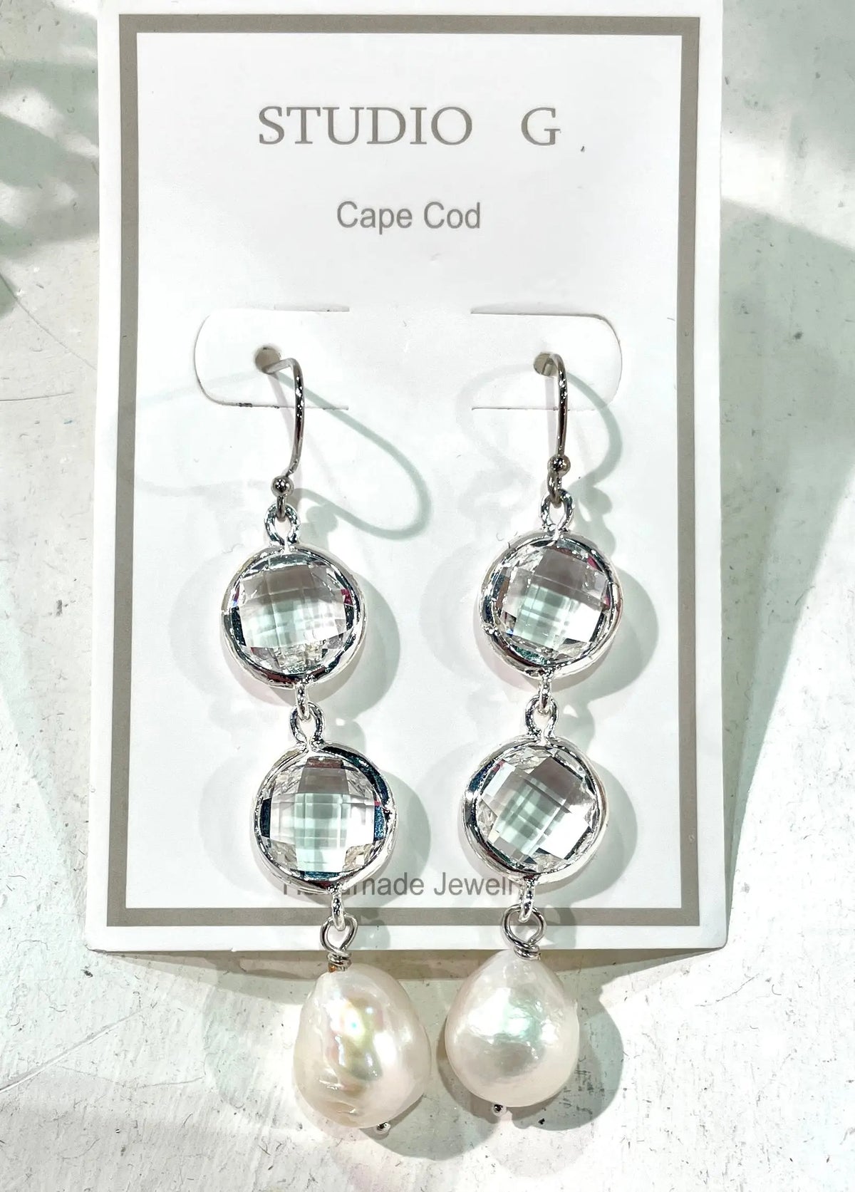 Double Round Crystal with Baroque Drop Earring