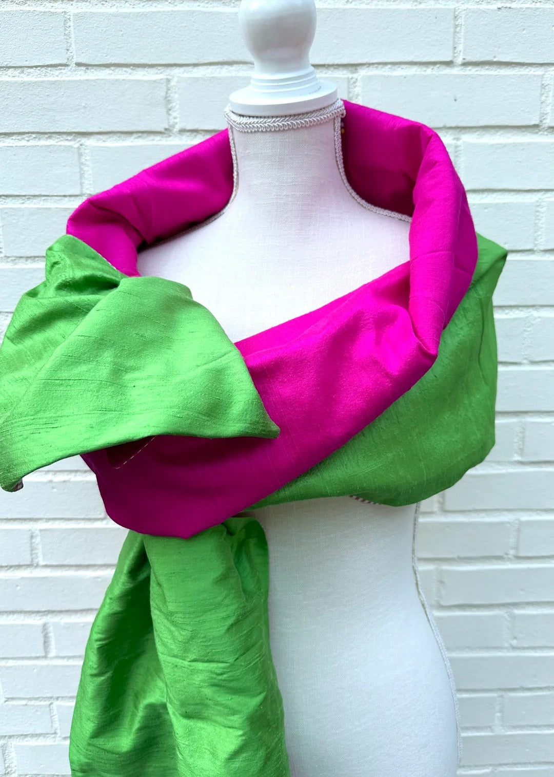 Fuchsia and Green Plain Silk Dupioni