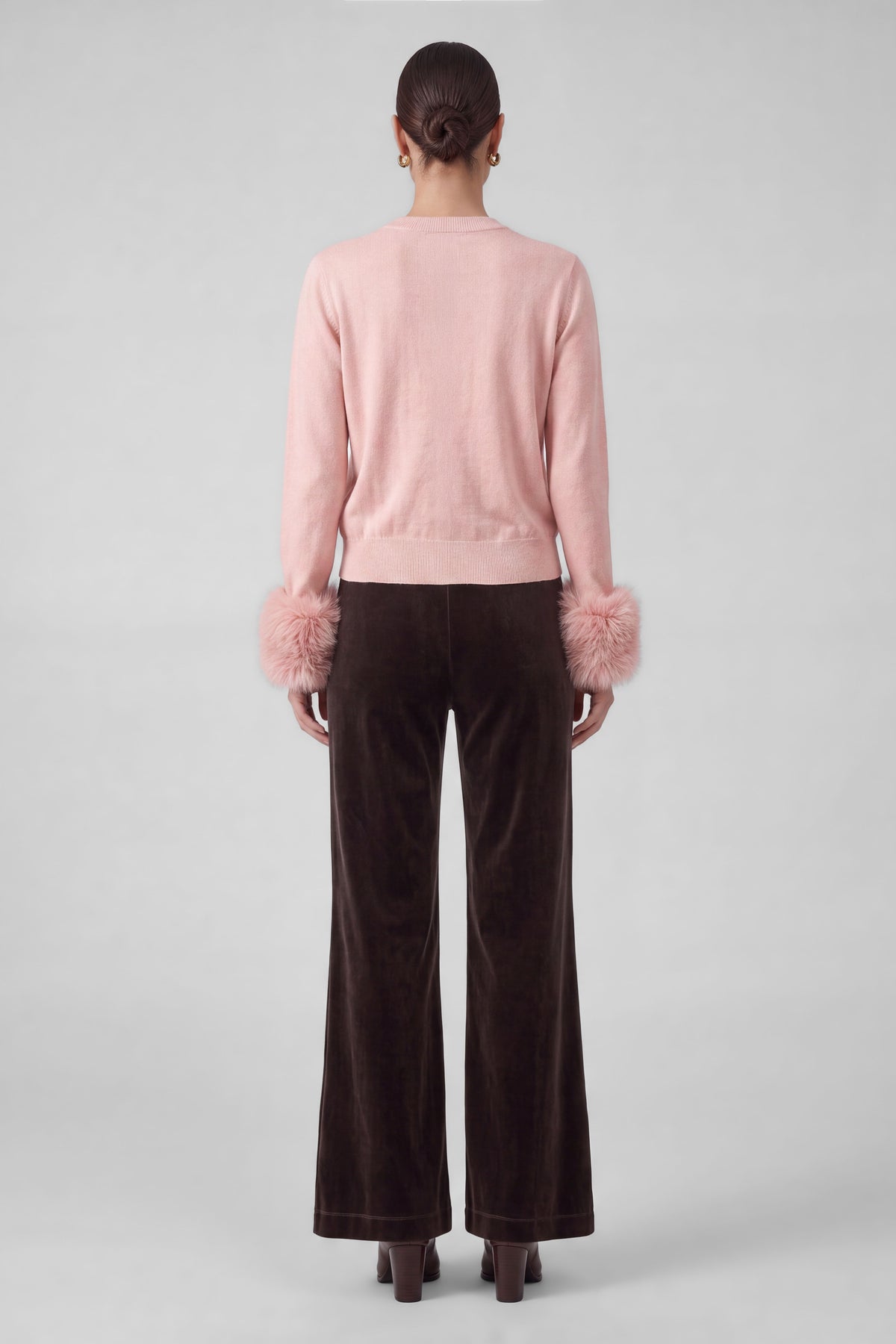 Round Neck Long Sleeve Fur Cuffs Cardigan