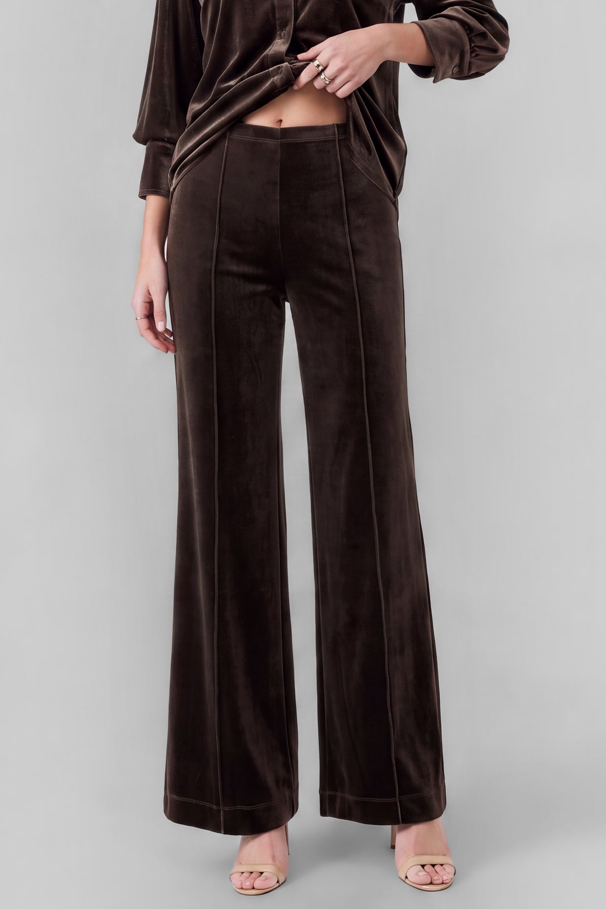Velvet High Rise Pintuck Seam Wide Leg Pants