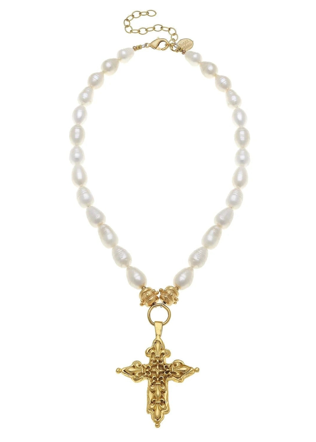 Fleur Cross Pearl Necklace
