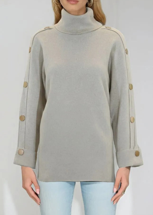 Turtleneck Sweater with Buttons on Sleeve