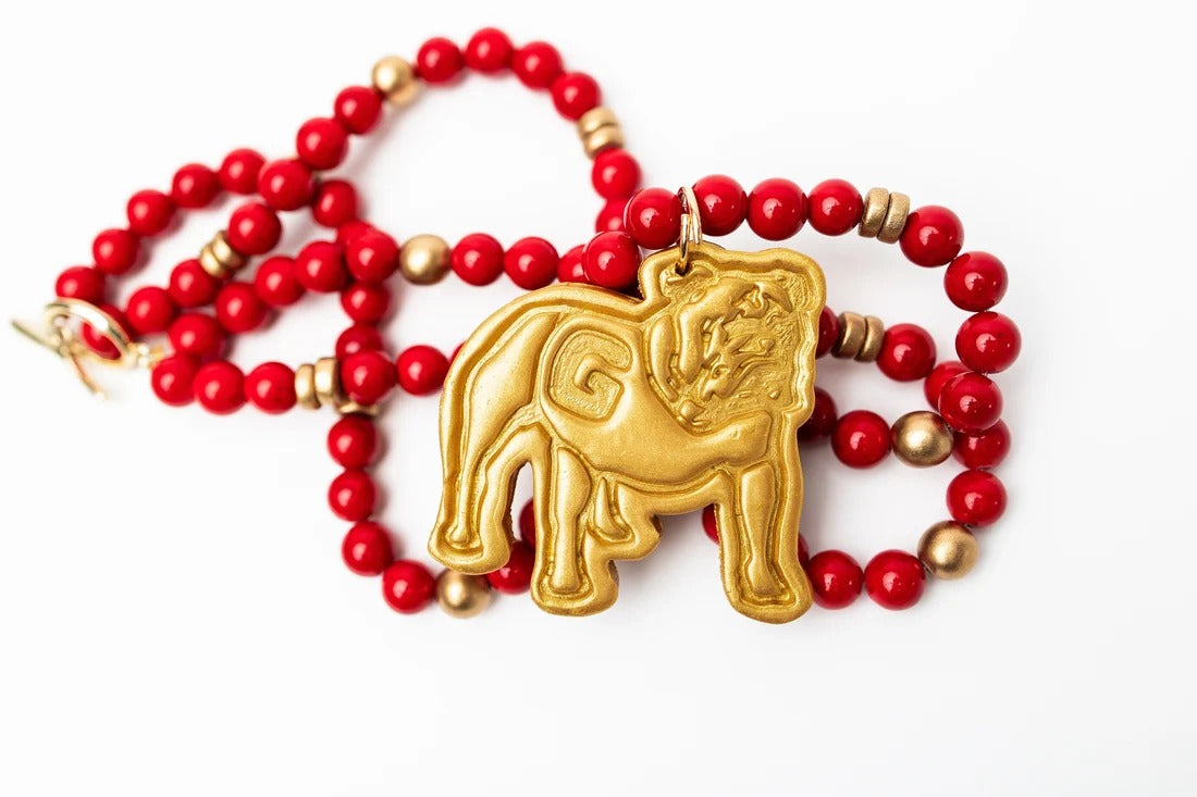 Double Red Jade Bulldog Necklace
