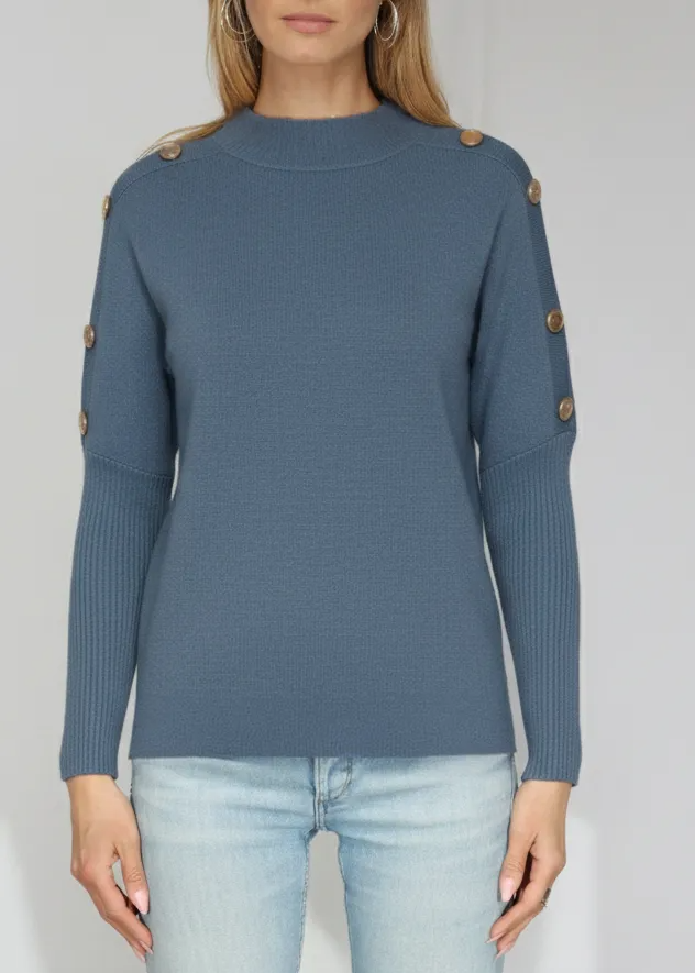 Mockneck Sweater with Buttons on Sleeve