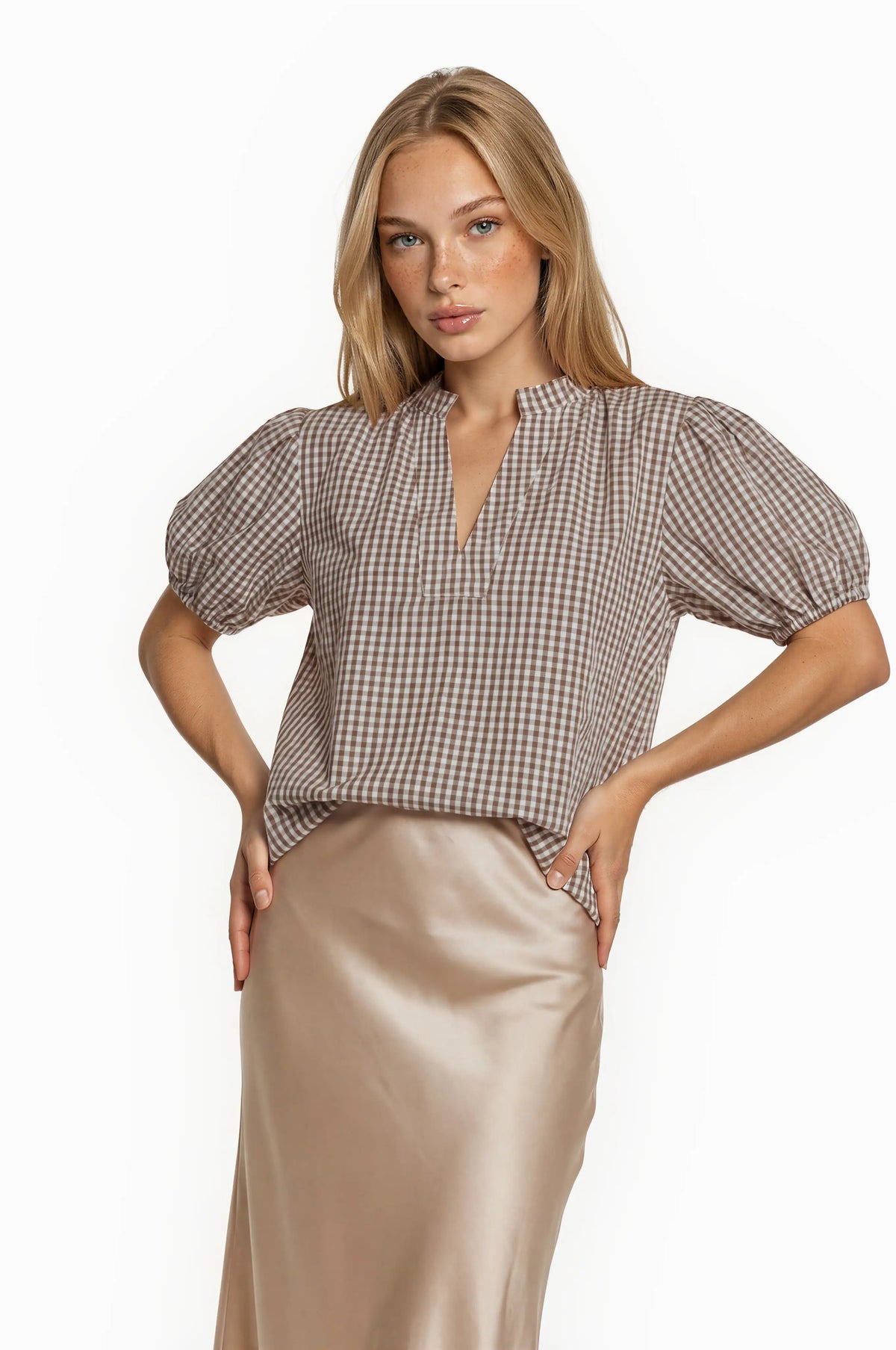 Gingham Puff Sleeve Top