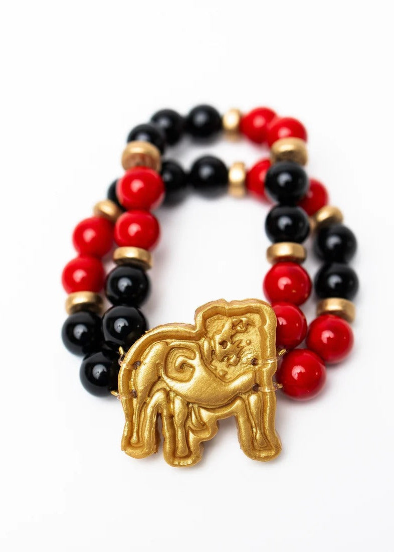 Red and Black Double Jade w/Bulldog Bracelet