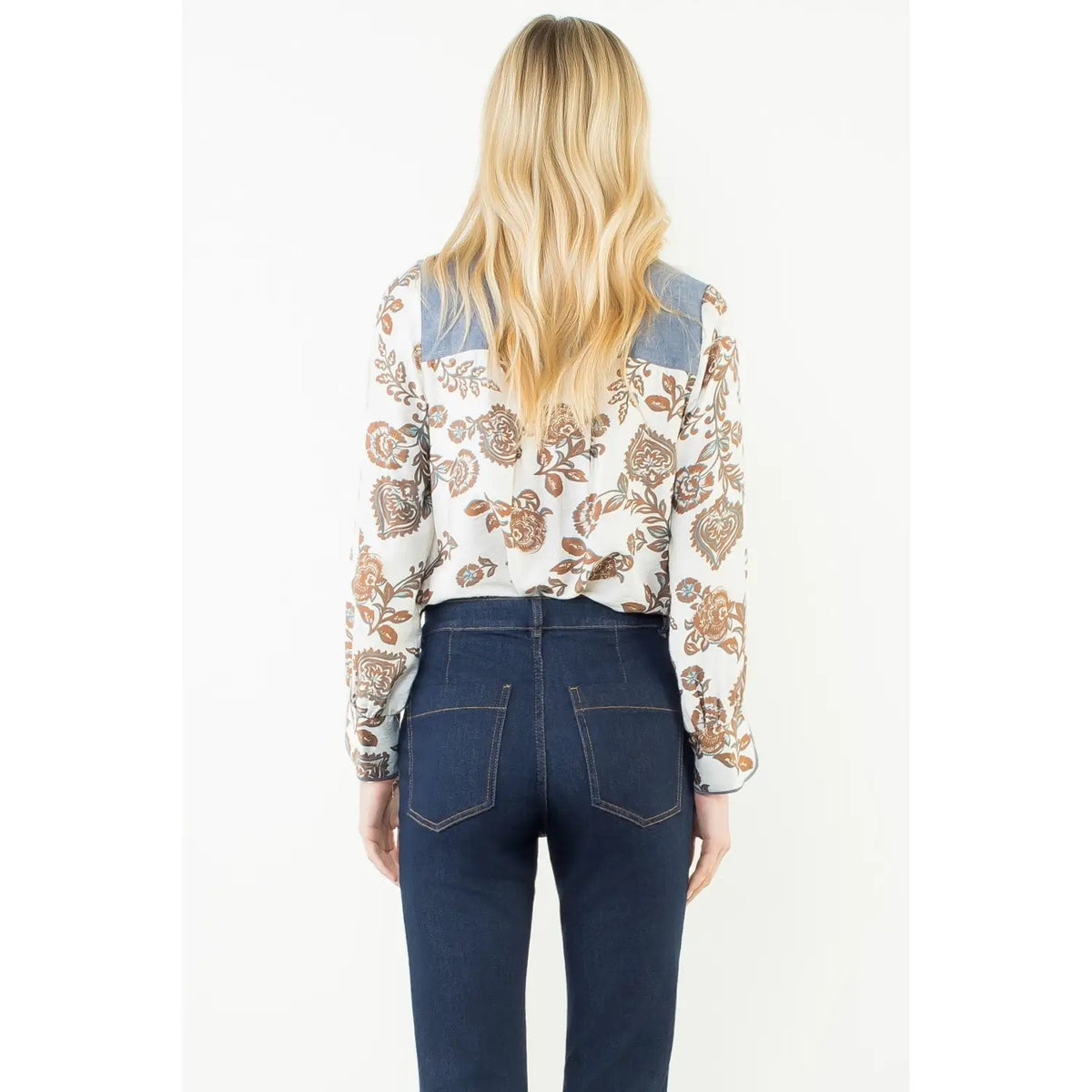 Long Sleeve Floral Detail Button Up Top