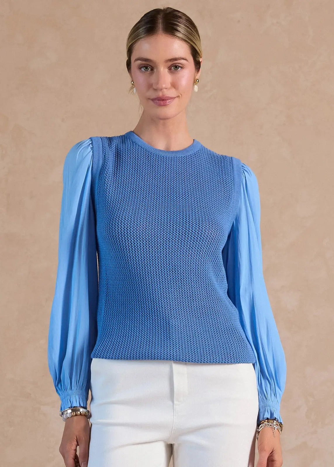Knit Woven Combo Sweater