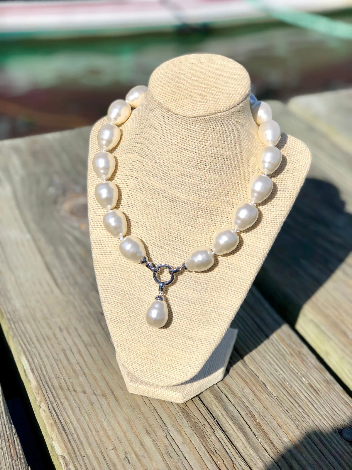 Large Baroque Mother of Pearl Necklace with Drop