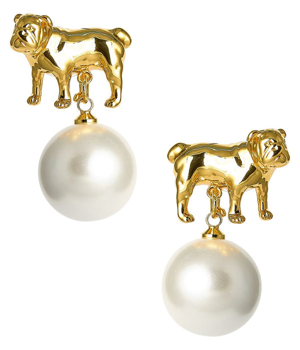 Bulldog Stud Earring with Pearl Drop