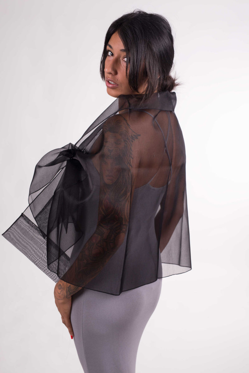 Natural Silk Organza Shawl: Black