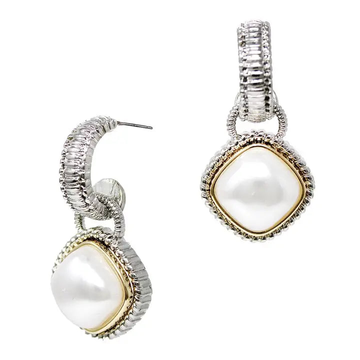 Antiqued Style Silver and Gold with Diamond Pearl 1" Earring