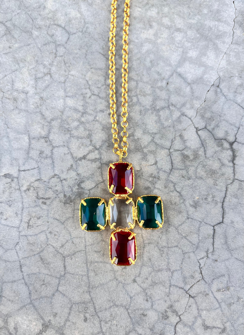 Stone Cross Pendant Necklace