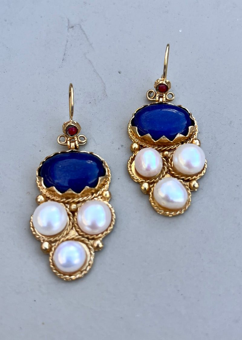 Lapis and Pearl Earrings