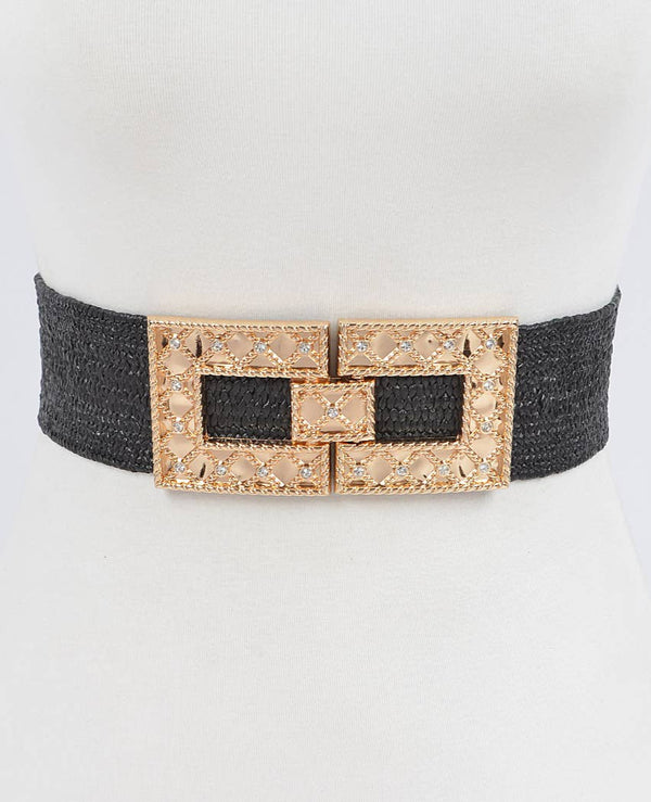 Rhinestone Buckle Stretch Straw Belt