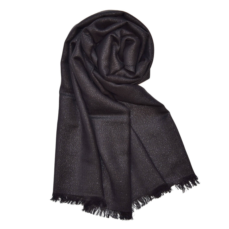 Solid Metallic Woven Evening Wrap: Black
