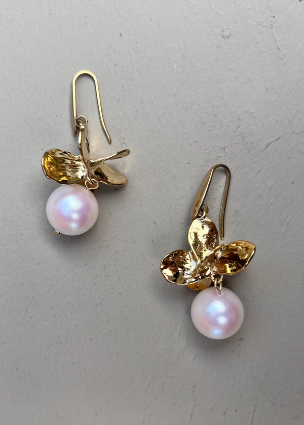 Flower Pearl Drop Earrings