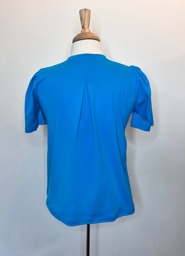 Rib Short Puff Sleeve Pleated Shirt