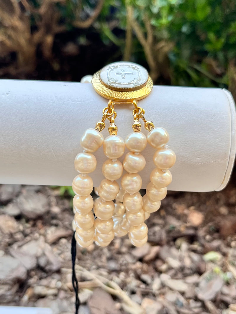 Vintage Pearl and Cross Bracelet