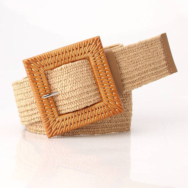 Square Buckle Straw Belt