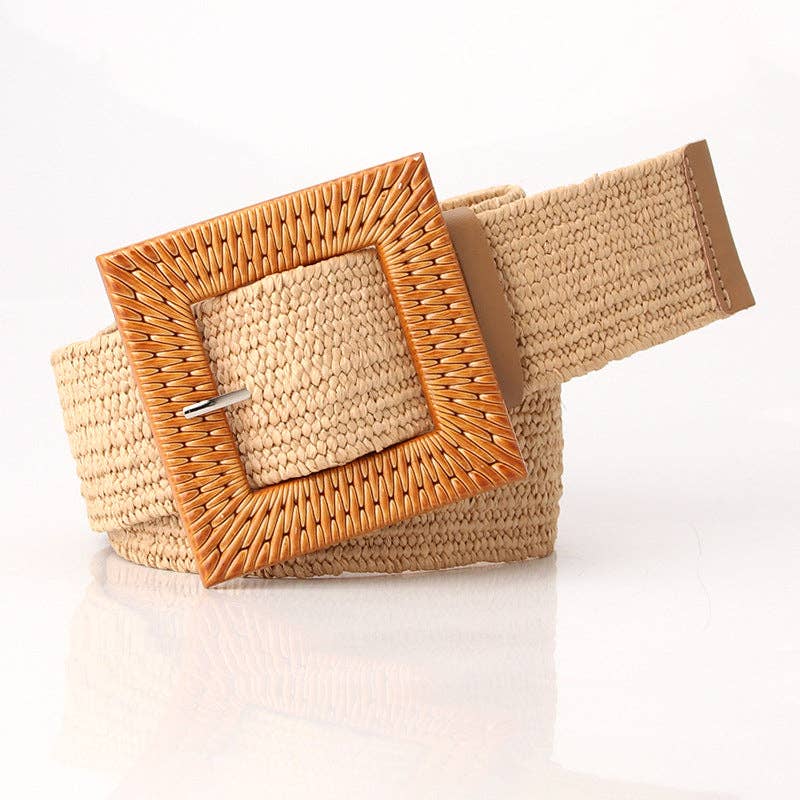 Square Buckle Straw Belt