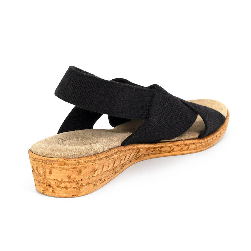 Atlantic Sling Back Stretch Sandal: Black Linen
