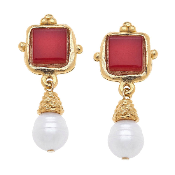 Charlotte Pearl Drop Earrings - Red