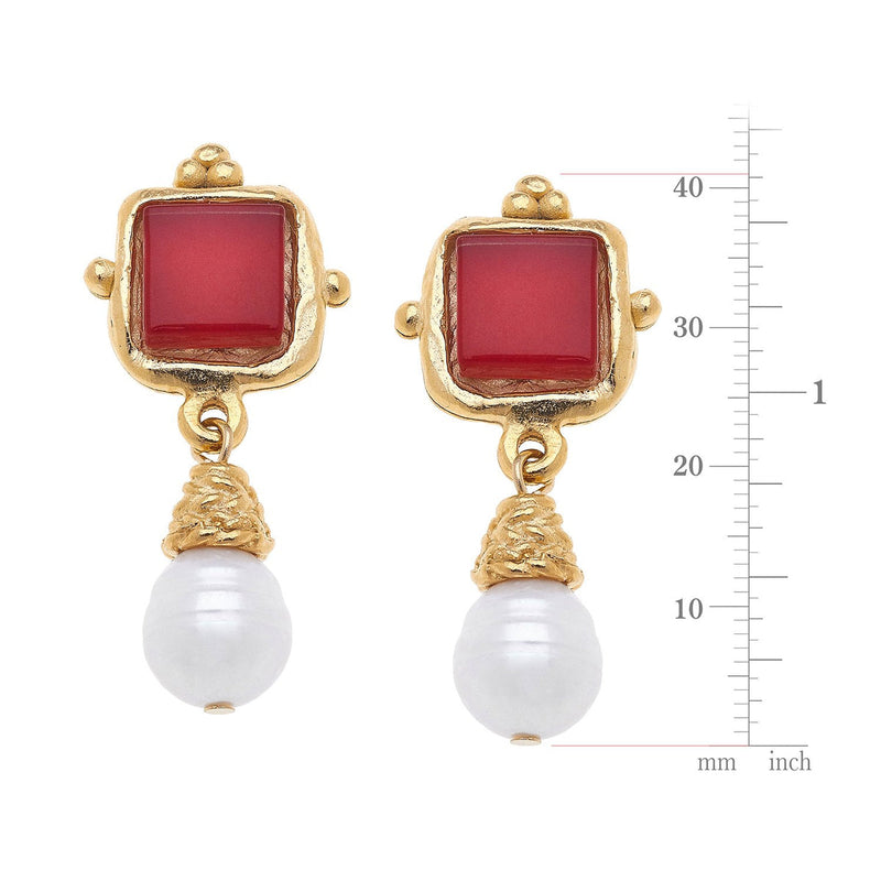 Charlotte Pearl Drop Earrings - Red