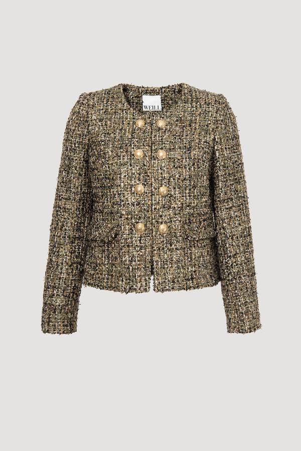 Military-Style Multicoloured Tweed Jacket