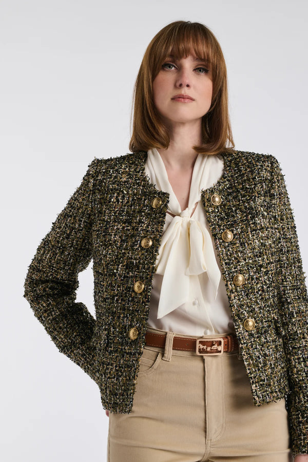 Military-Style Multicoloured Tweed Jacket