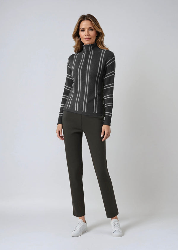 Verical Stripe Funnel Sweater