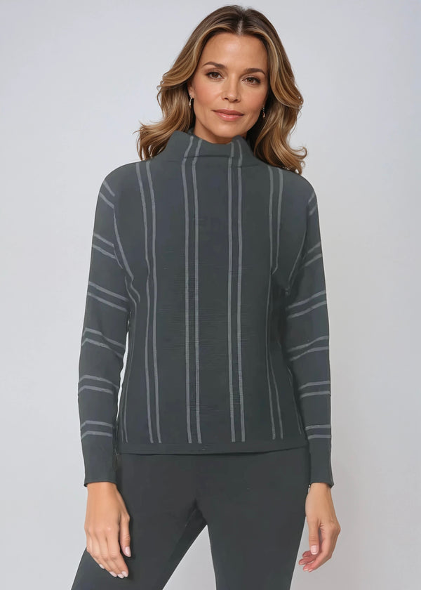 Verical Stripe Funnel Sweater