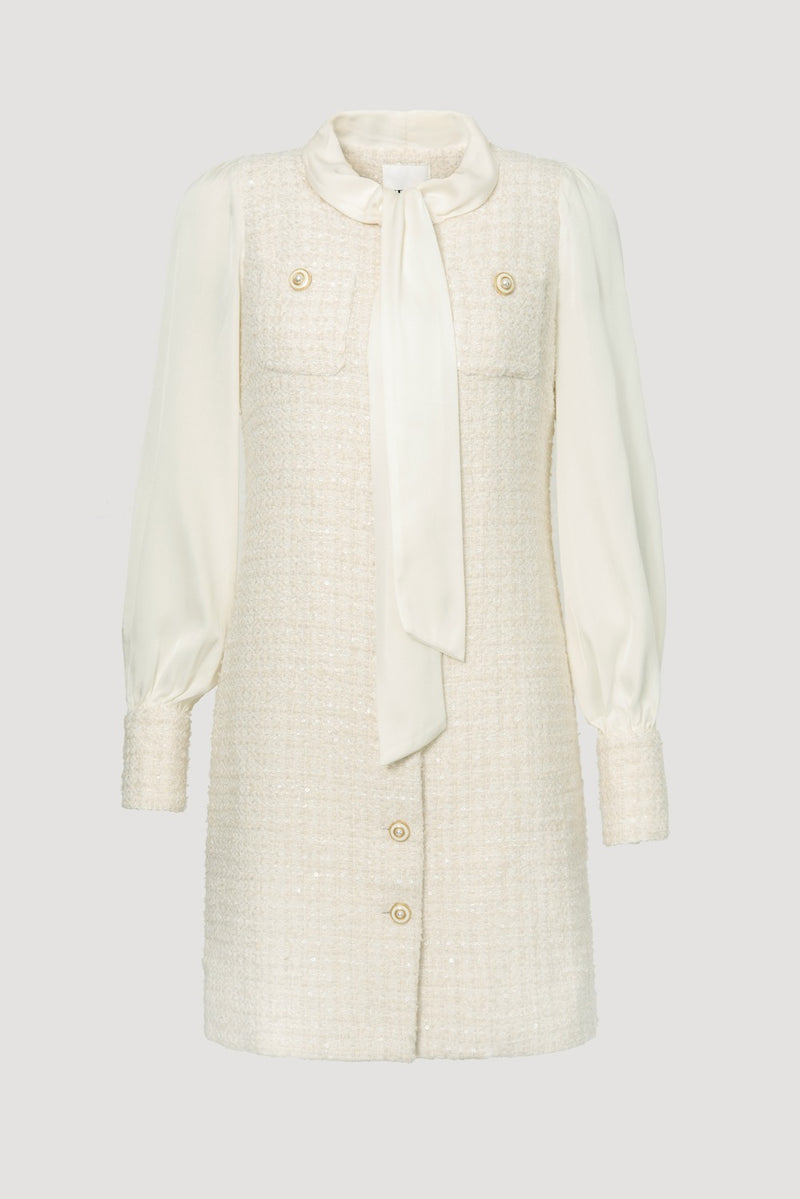Tweed and Silk Pussy Bow Dress