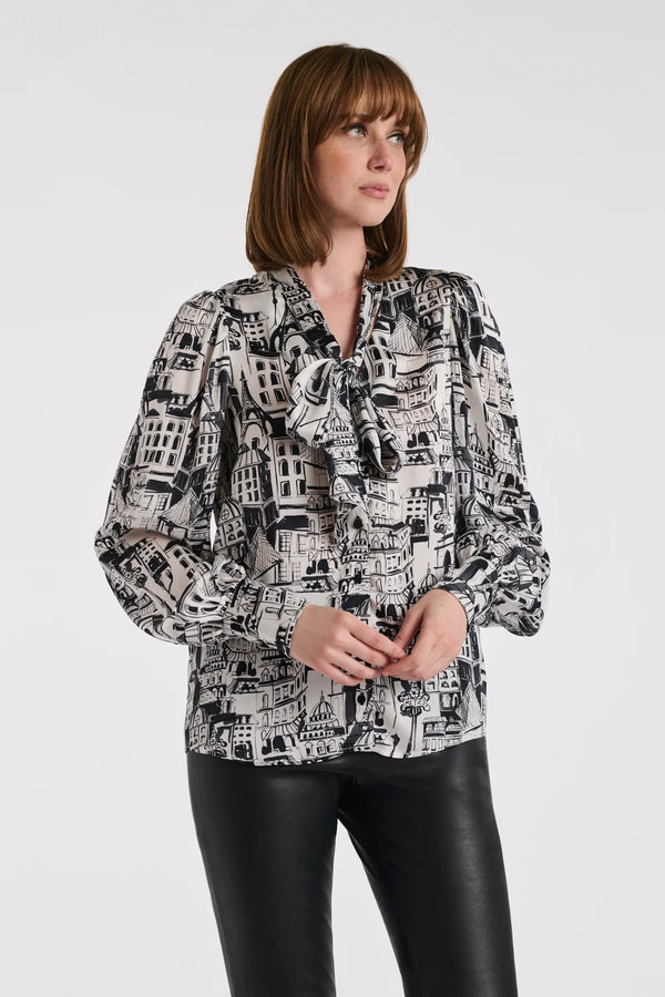 Paris Print Silk Blouse