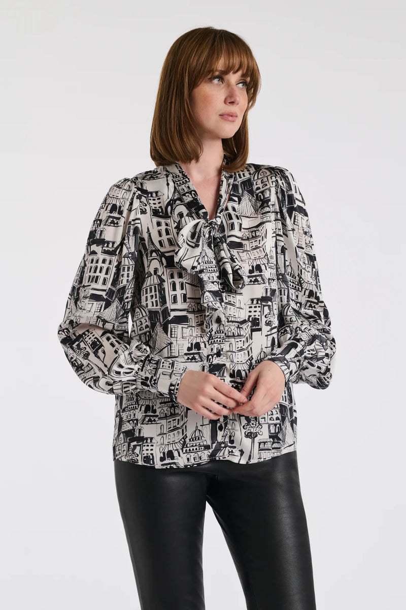 Paris Print Silk Blouse