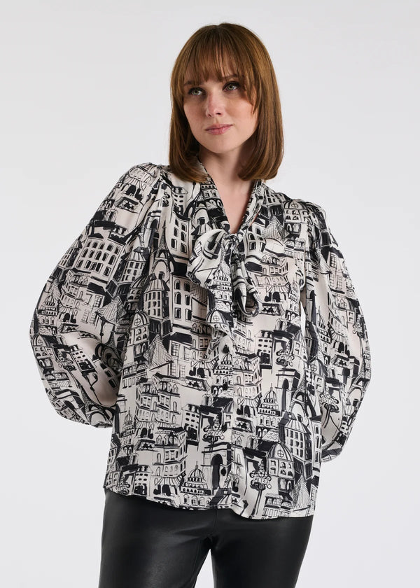 Paris Print Silk Blouse